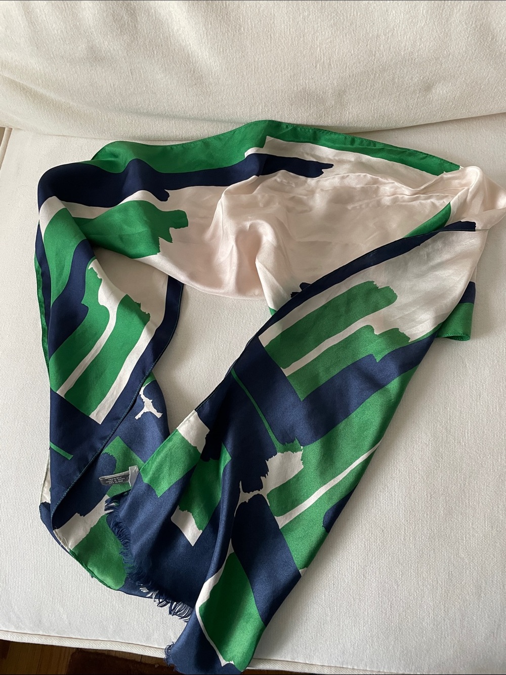 Ann Taylor Green Navy and Cream Abstract Silk Scarf